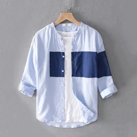 casual fashion shirts for men holiday traveling outdoor beach shirt simple style 34 sleeve stand collar shirt men summer thin