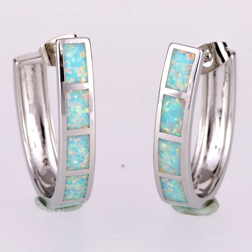 

KONGMOON Large Semicircle Light Green Fire Opal Silver Plated Jewelry for Women Piercing Hoop Earrings