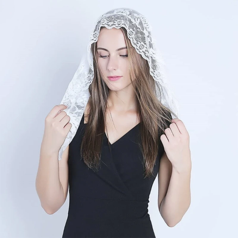 

Chapel Veil Mantilla Veils Latin Mass Flower Embroidered Head Covering Lace Edge Scarf for Confirmation and Baptism