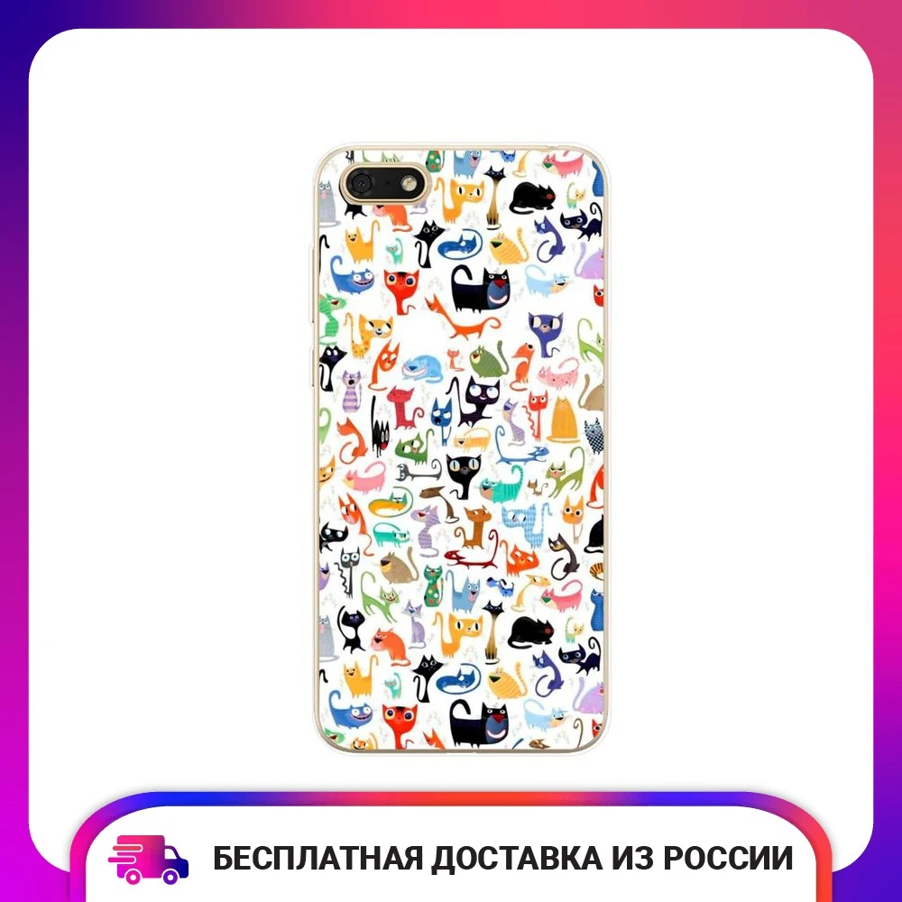 Чехол силиконовый для Huawei Honor 7A Y5 Prime 2018 Цветные коты защитный тонкий мягкий