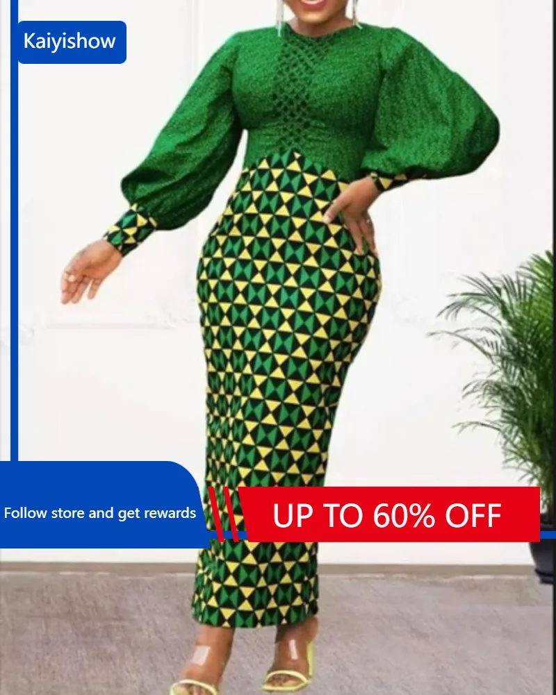 

African Dresses for Women 2023 Autumn Dashiki Bodycon African Clothes Maxi Dress Fashion Elegant Ladies African Clothing S-2XL
