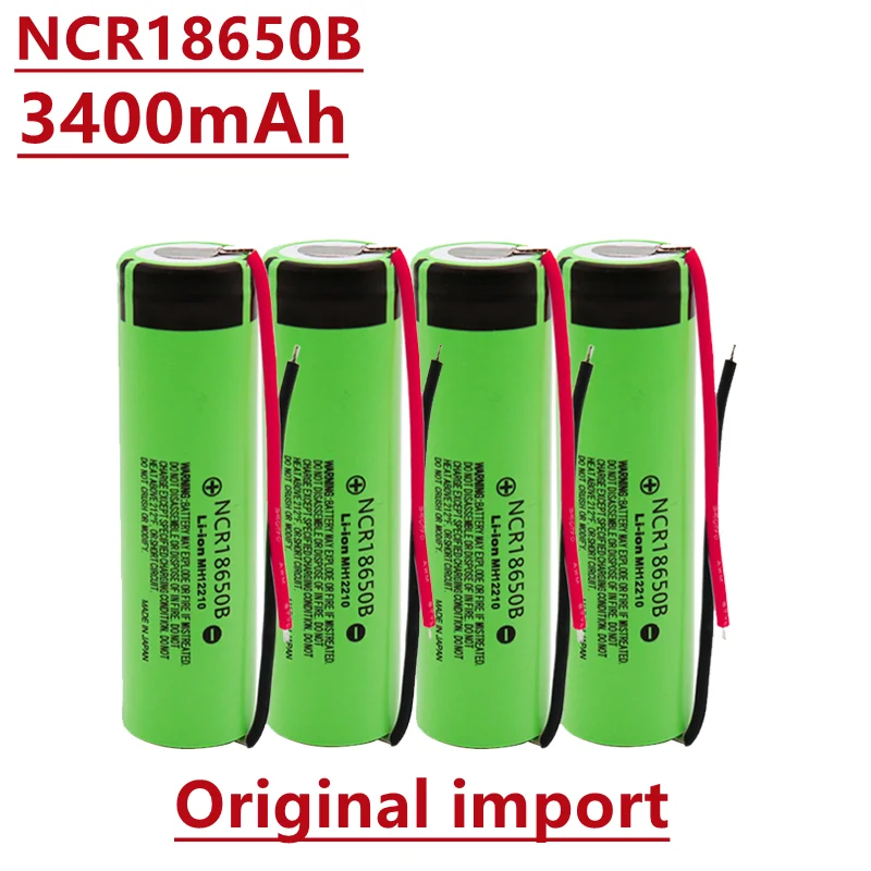 

2022 nueva y original NCR 18650b 3,7 V 3400mah 18650 batería recargable de iones de litio cable de silicona soldado DIY