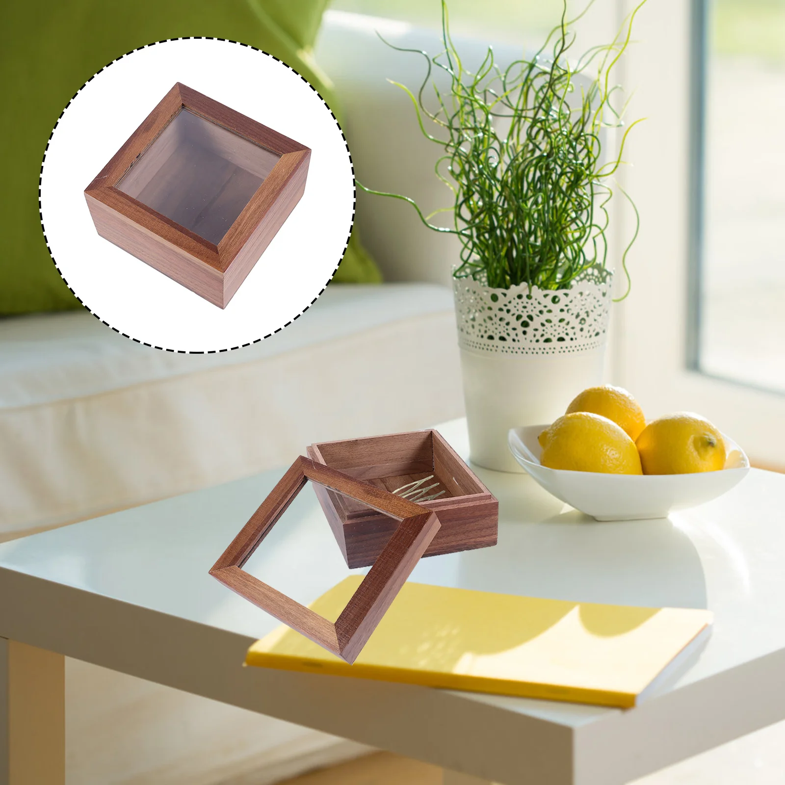 

1PC Home Desktop Window Storage Box Square Wooden Sundries Storage Case with Lid