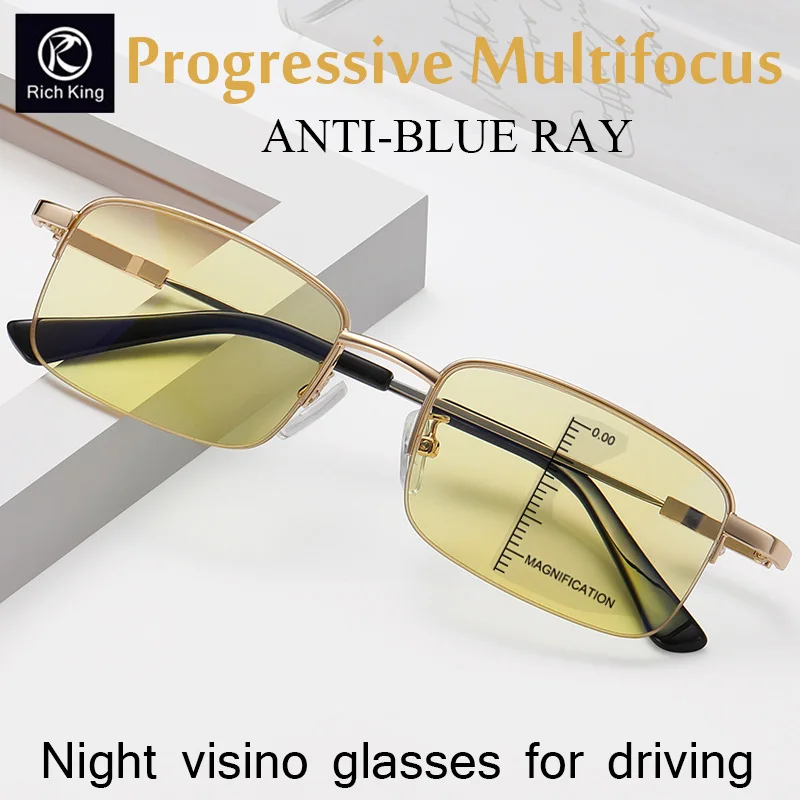 Night vision goggles for driving Progressive Multifocal Reading Glasses Unisex Anti-Blue Rays Titanium Presbyopic Eyeglasses 1.5