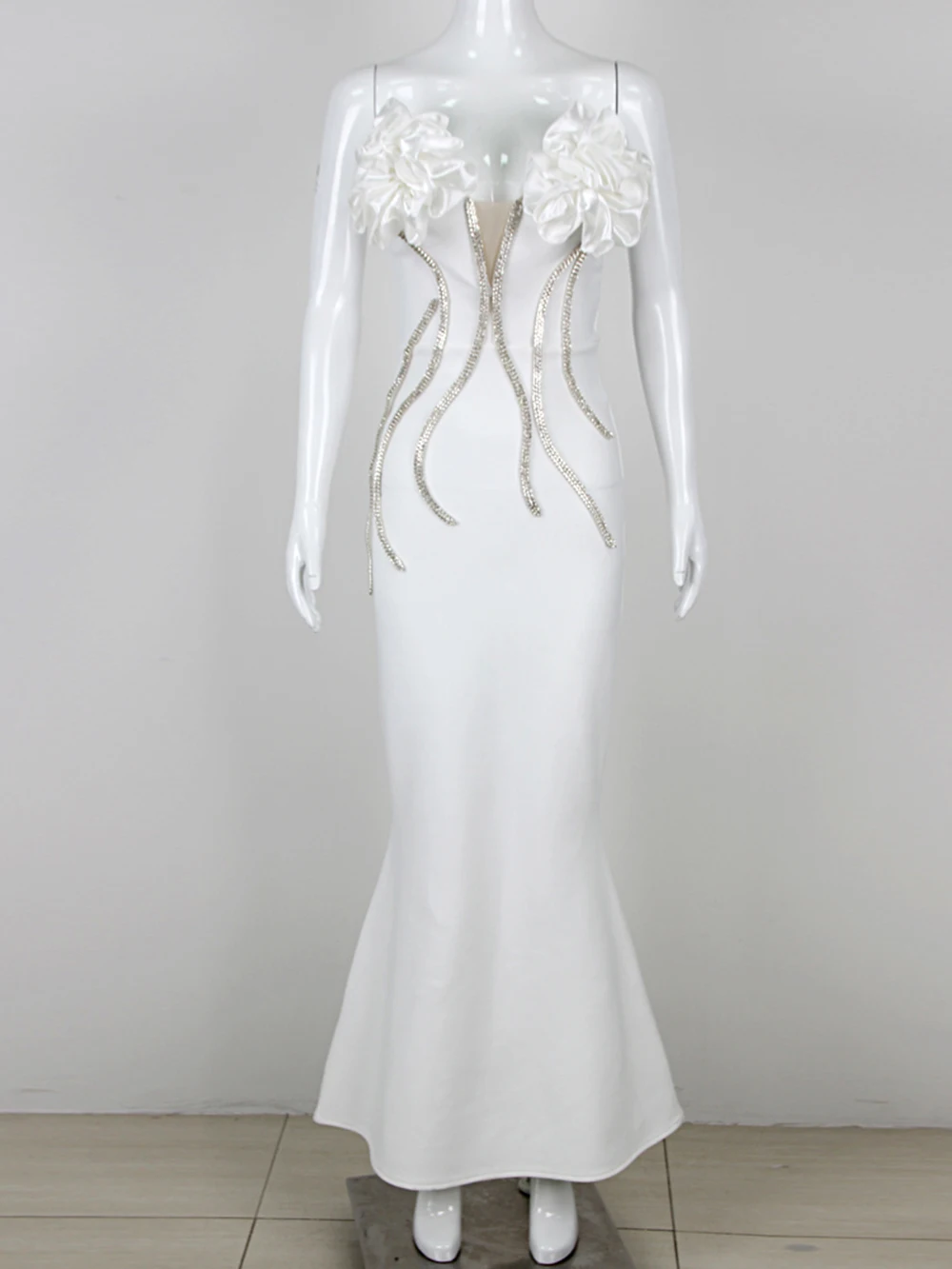 Модное Элегантное Длинное Бандажное платье со стразами и аппликацией для Женщин