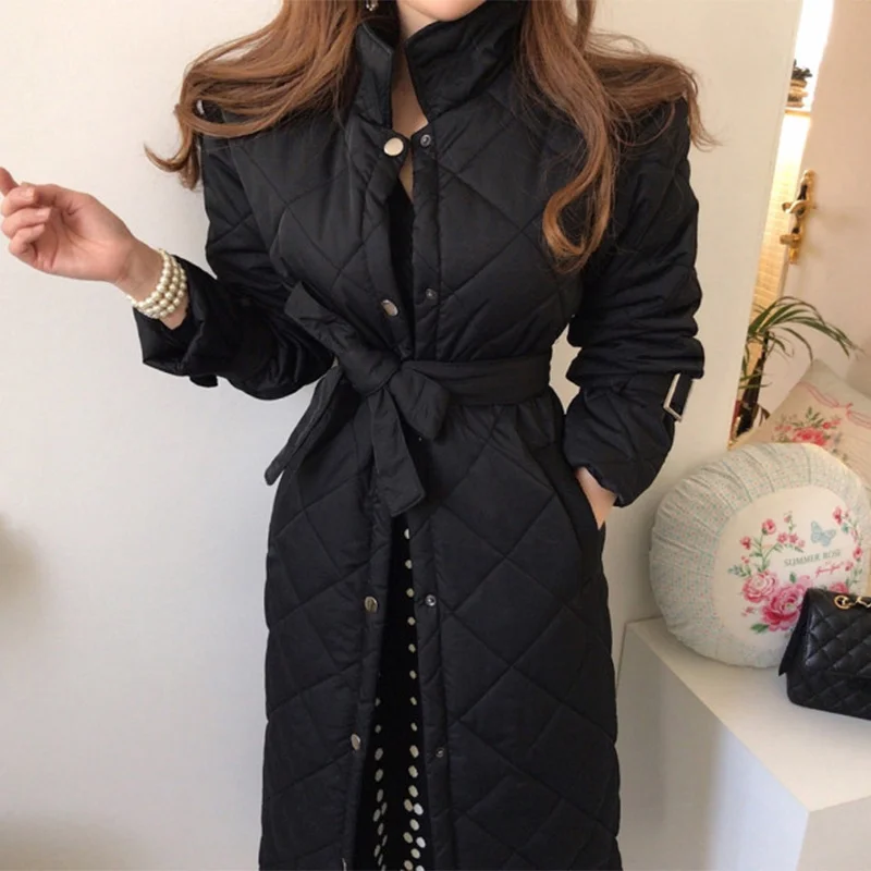 Autumn and Winter New Korean Chic 2021 Women's Thickened Thermal Insulation Lapel Casual Cotton Jacket Diamond Quilted Jacket