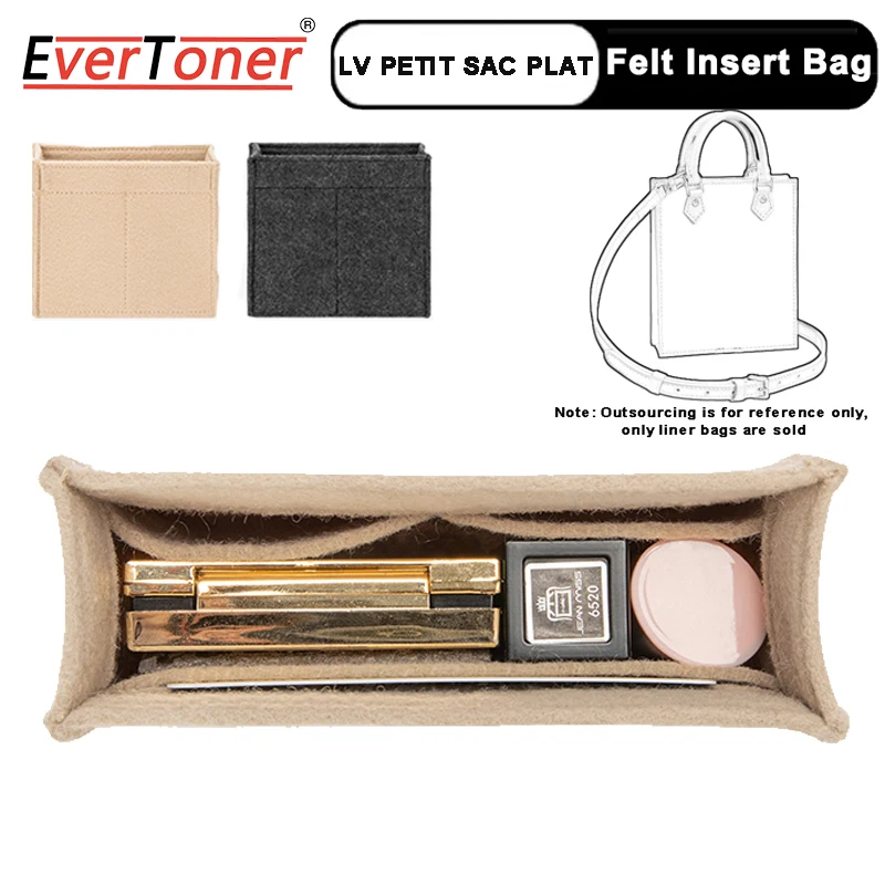 

EverToner Fits For LV PETIT SAC PLAT Felt Cloth Insert Bag Organizer Makeup Handbag Travel Inner Purse Portable Cosmetic Tote Ba