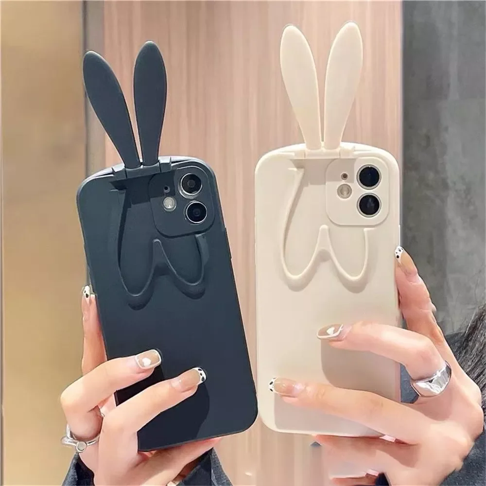 

3D Cute Rabbit Cartoon Phone Case For iPhone 13 11 12 Pro X XR XS Max 7 8 Plus 11 Pro Solid Soft Silicone TPU Back Cover Case