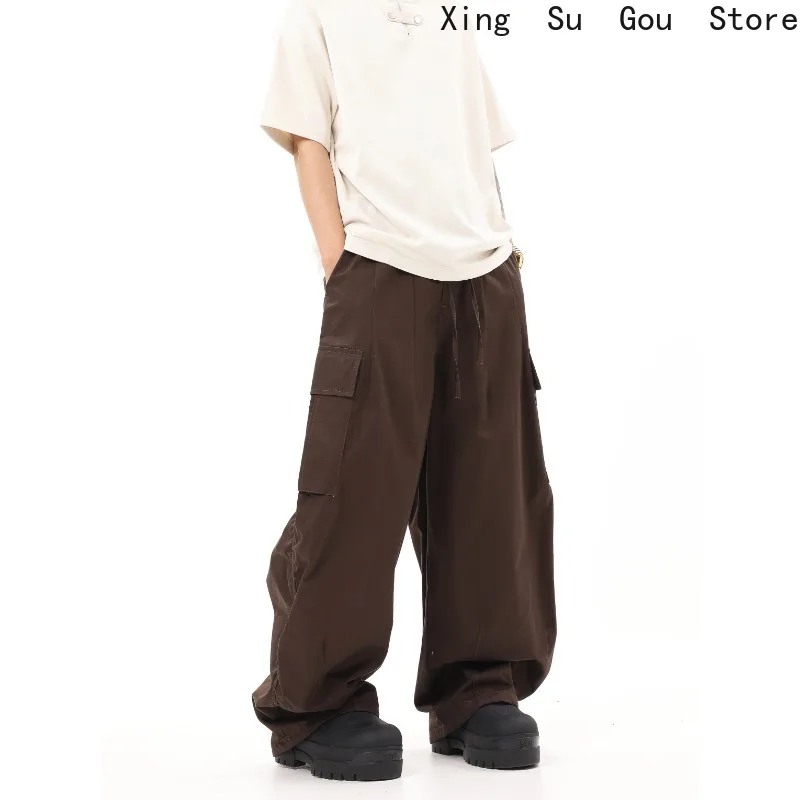 Мужские эластичные комбинезоны цвета хаки в стиле ретро широкие швабры хип-хоп