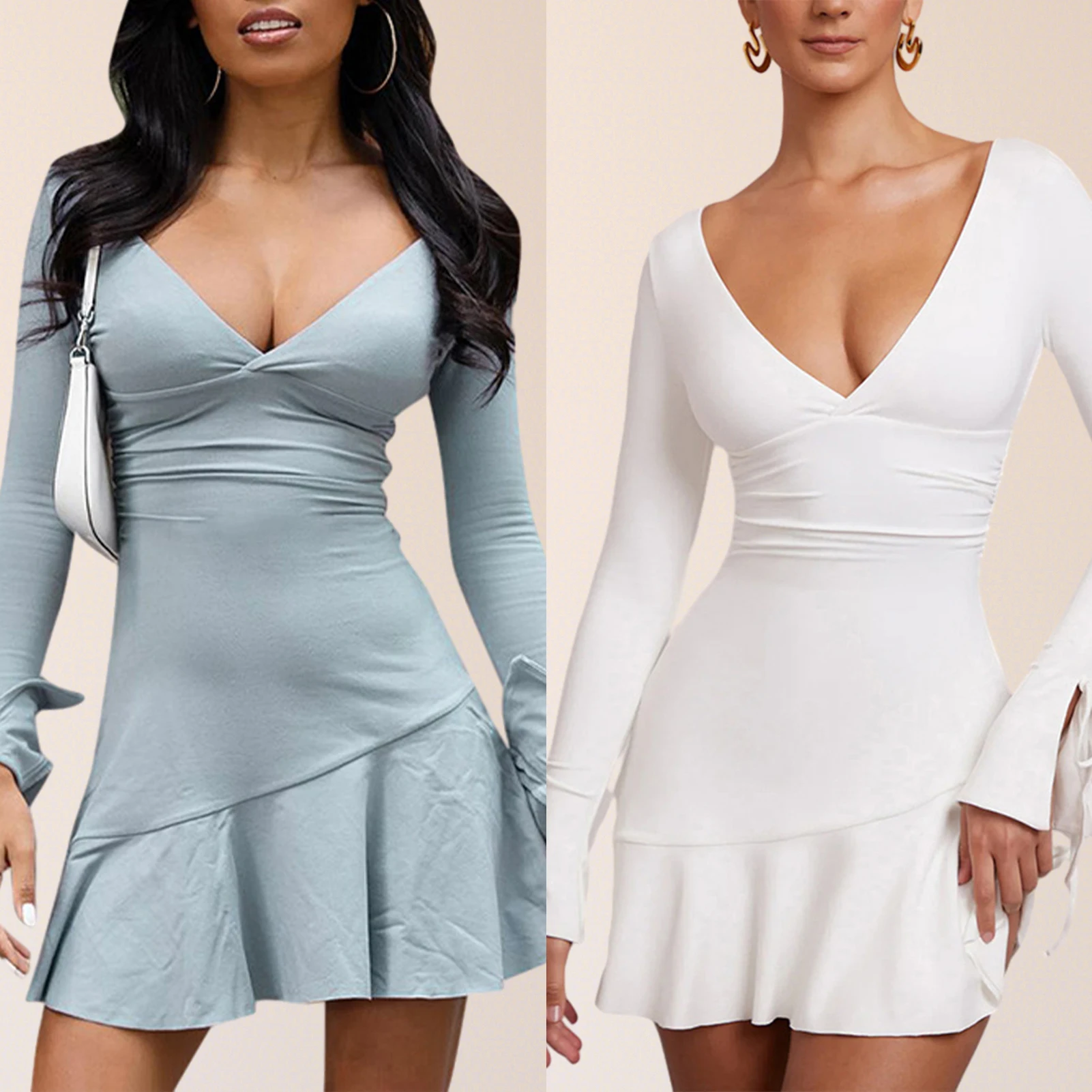 

Women Deep V-Neck Dress Slim Fit High Waist Dress Pullover Bodycon Short Dress Sexy Backless Dress Party Club Dress