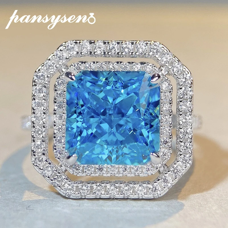 

PANSYSEN 100% 925 Sterling Silver 5CT Radiant Cut Aquamarine Citrine Sapphire Gemstone Ring Wedding Fine Jewelry Gift Wholesale