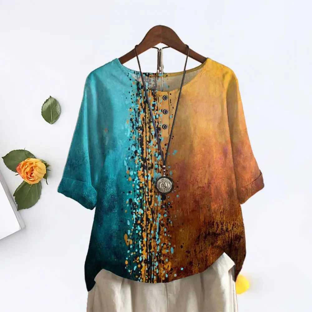 

Summer Tops 3D Cutting Vintage Blouse Summer Floral Print Retro Shirt Top