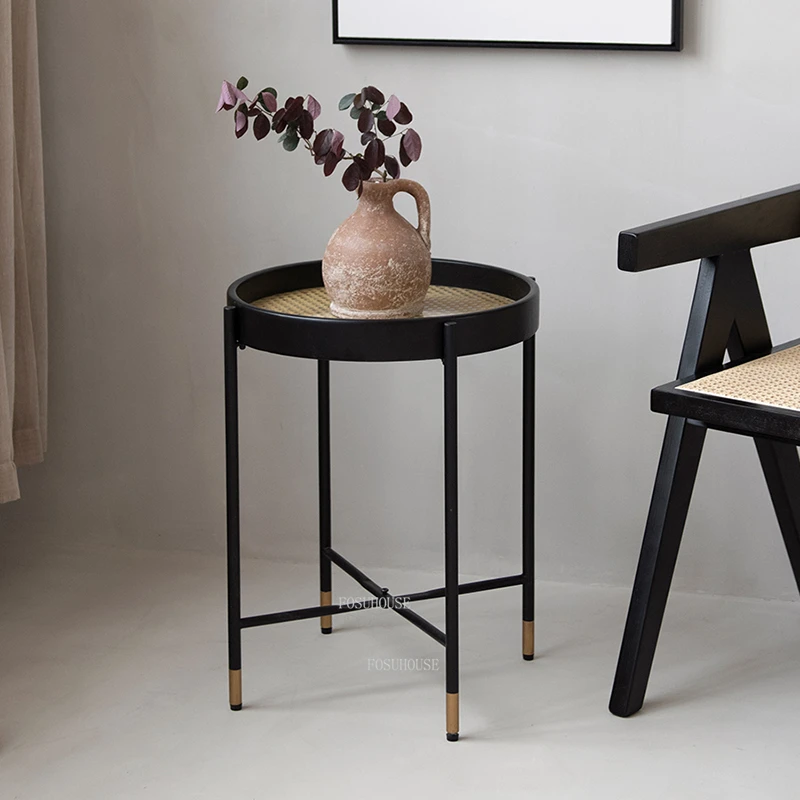 

Nordic Solid Wood Coffee Tables Tea Creative Light Rattan Sofa Side Table Center Modern Simple Round Salontafel Furniture