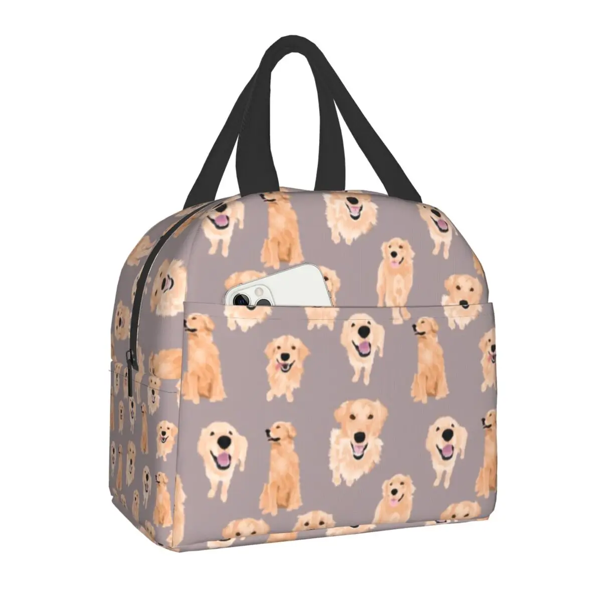 

Custom Golden Retriever Puppy Pattern Lunch Bag Men Women Cooler Thermal Insulated Lunch Box for Kids School Children