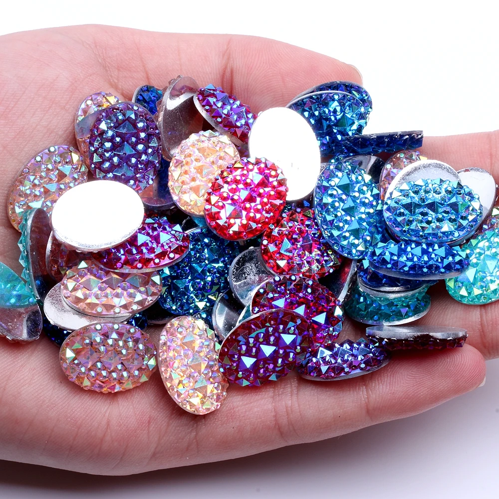 

13x18mm 40pcs Resin Beads Oval Shape Many AB Colors Flatback Rhinestones DIY Scrapbooking Crafts Jewelry Accessories