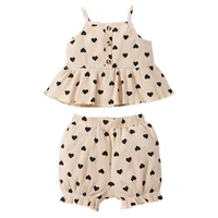 summer baby girls clothing newborn baby 2pcs outfits sleeveless heart printed tops dress shorts sets for kids girls clothing set