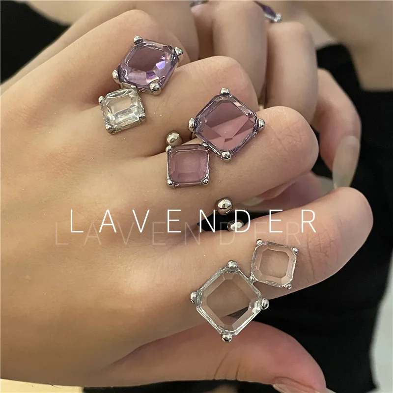 

2022 New Niche Design Cocktail Two-tone Gemstone Ring Clash Gemstone Opening Adjustable Retro Fashion Ring For Women