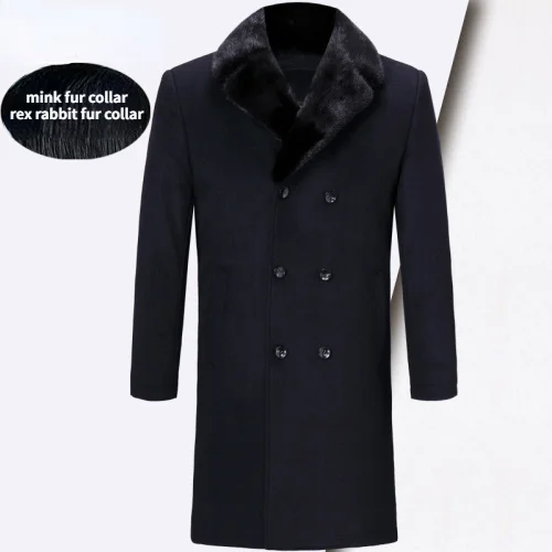 

Warm Cashmere Coats Winter Jacket Rex Rabbit Liner Detachable Wool Coat Men Mink Fur Collar Korean Fashion SGG