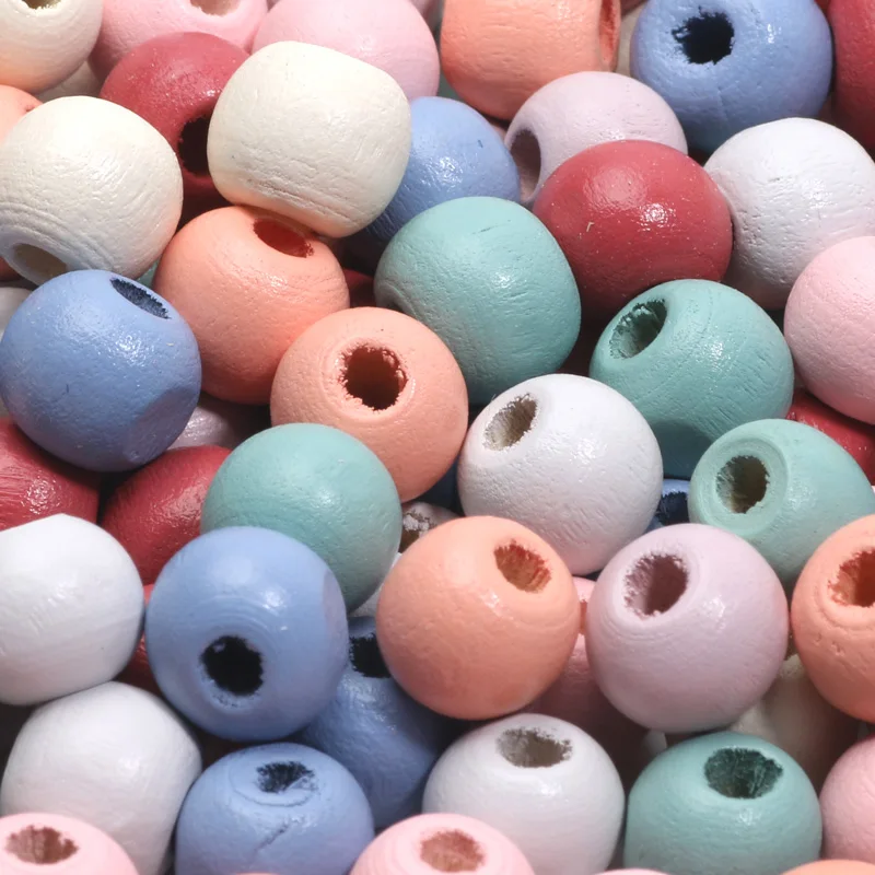 Круглые деревянные разноцветные бусины 8/10/14 мм 50-200 шт