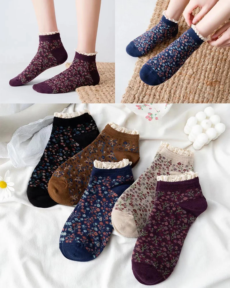 

New Japanese girls lace boat socks floral retro women's socks Korean socks