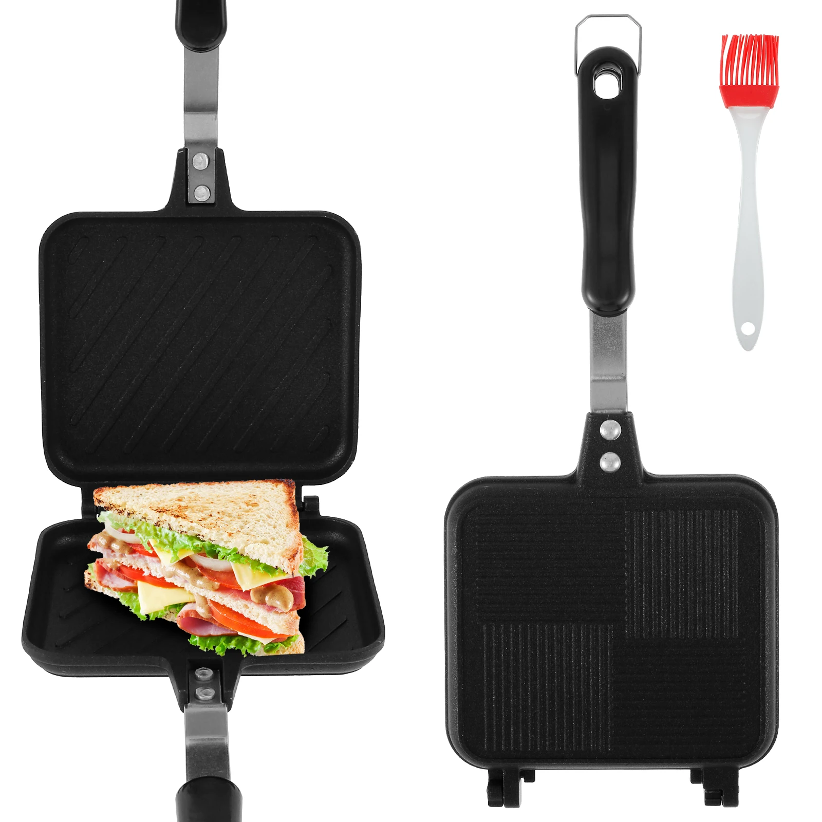 

Sandwich Pan Double Sided Sandwich Grill Pan Non-Stick Gas Stovetop Sandwich Toaster Portable Aluminum Alloy Sandwich Pan with