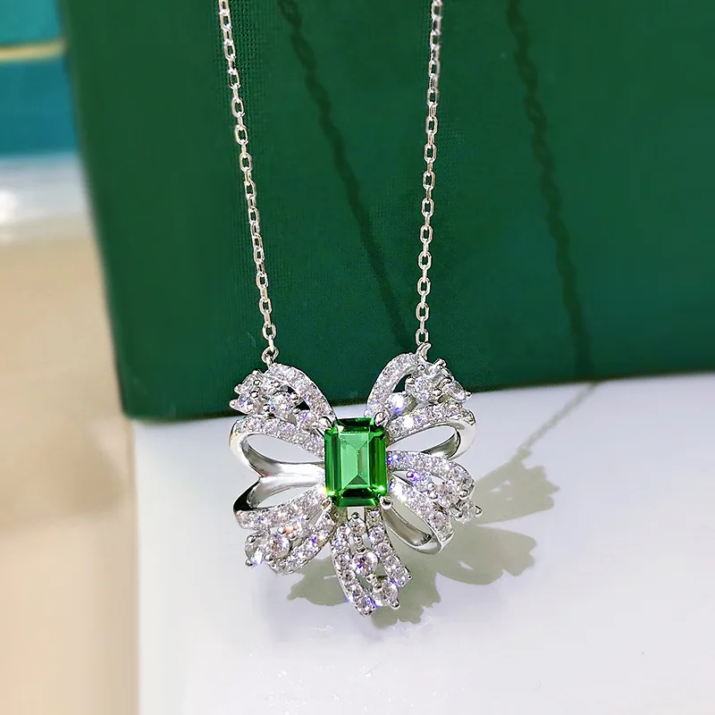 

Новинка 2022, роскошное ожерелье с бабочкой, женский роскошный серебряный кулон с изумрудом для женщин, 40 + 5 мм