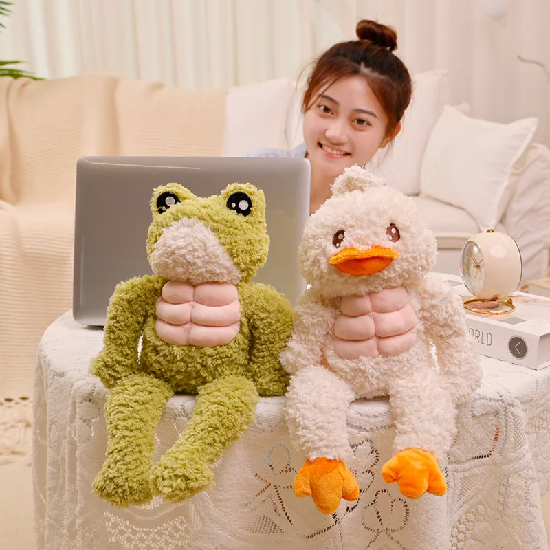 

35/45cm Cute Muscle Frog&Duck Plush Toys Funny Muscles Animal Pillow Stuffed Soft Toy Boyfriend Peluche For Girlfriend Gift
