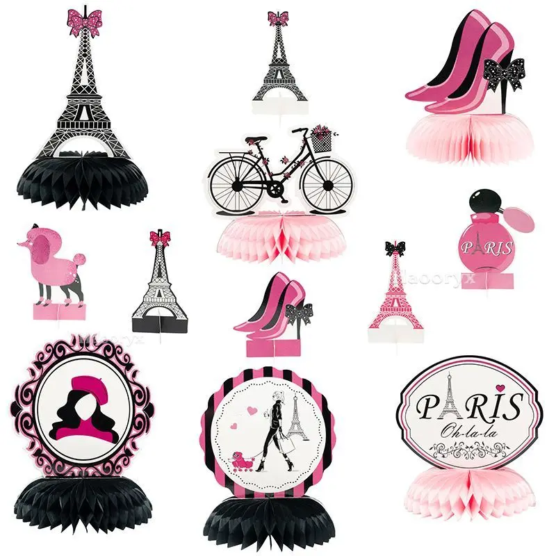 

12Pcs Paris Honeycomb Balls Party Favor Supplies Stylish High Heels Desktop Ornament Centerpieces for Wedding Camping Home Decor