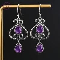 silver earrings pear shape 6x9mm natural amethyst earrings fashion ethnic earrings wedding party jewelry wholesale