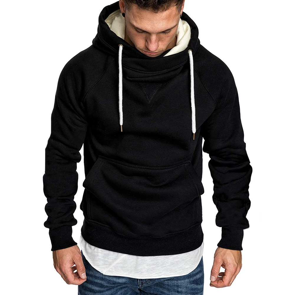 

Leisure Daily Stand Hoodies Korean Men Autumn Long Sleeve Fleece Pullover Male Stitching Pocket Casual Outdoor Activities Tops