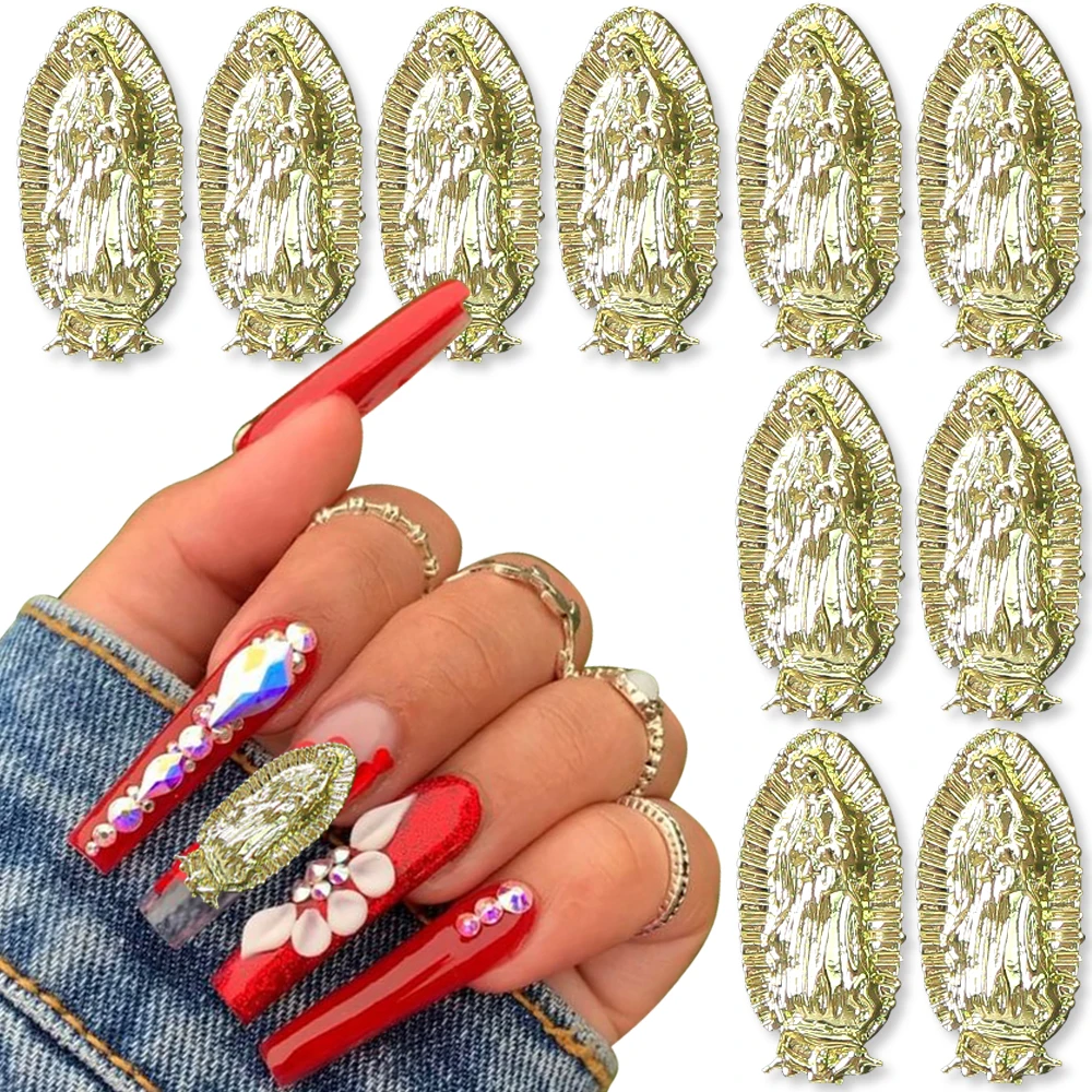 

Gold Virgin Mary Nail Art Charms 3D San Judas Nail Charm Alloy Virgin Mary Nail Charms for Acrylic Nails Women Nail Decorations