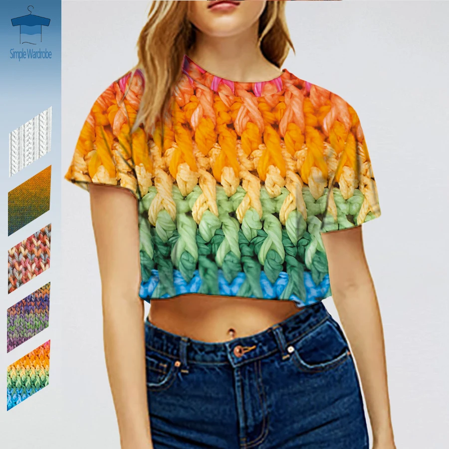 

3D Print Graphic Crop Top Hot Girl Short Women's T-shirts Funny Streetwear Casual Woman Clothing Colorful Sweater Summer Tee