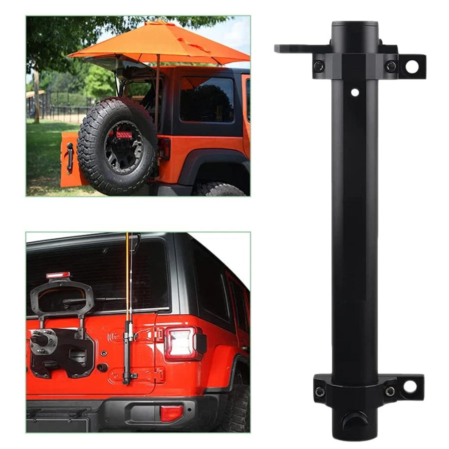 For Jeep Wrangler JK JL Multi-Function Tailgate Flagpole Holder Bracket-Tailgate Hinge Mounted Single Flag & Antenna Holder Kit