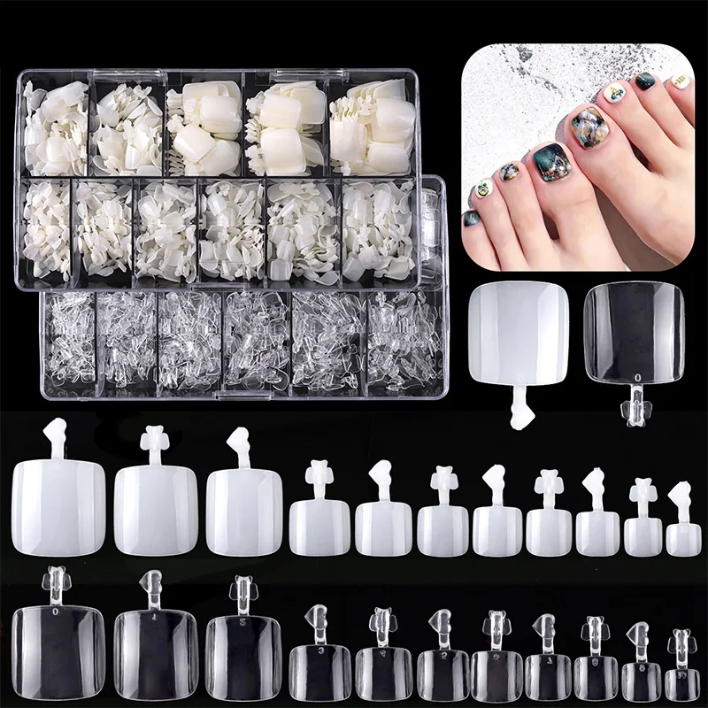 

550pcs/Box Full Cover Fake Toenail Natural White Clear Press on Toe Foot Nails Tips Artificial Acrylic False Nail Tools