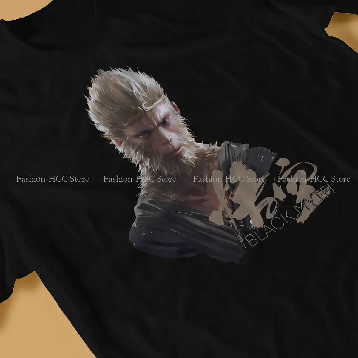 Крутая футболка с круглым вырезом и принтом обезьяны короля черная Базовая Wukong