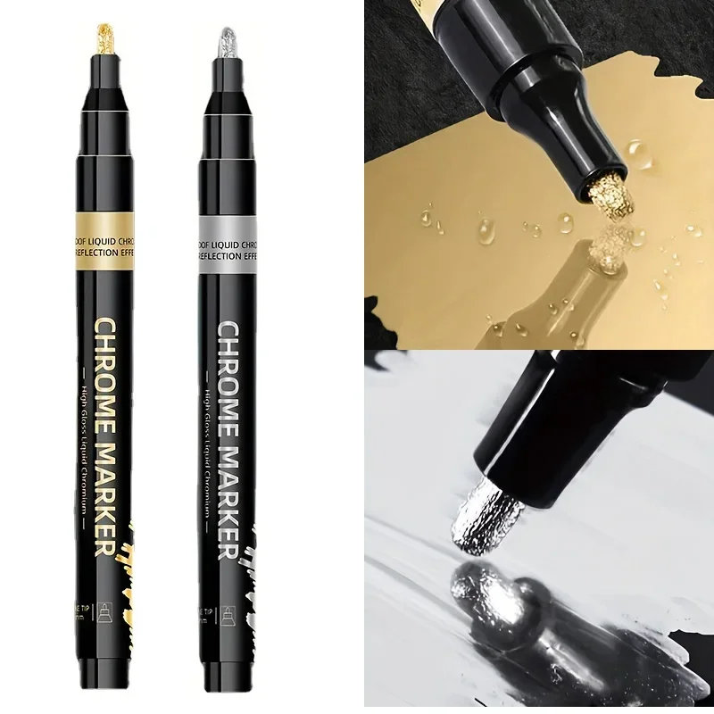 

3/1 шт., хромированные зеркальные маркеры, серебристые хромированные ручки для творчества, металлические водонепроницаемые золотистые маркеры для рисования, 1,0 мм для стеклянных гелевых ручек