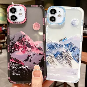 snow mountain sunset phone case for iphone 13 12 mini 11 pro max xr x xs max 7 8 plus soft shockproof bumper clear back cover free global shipping