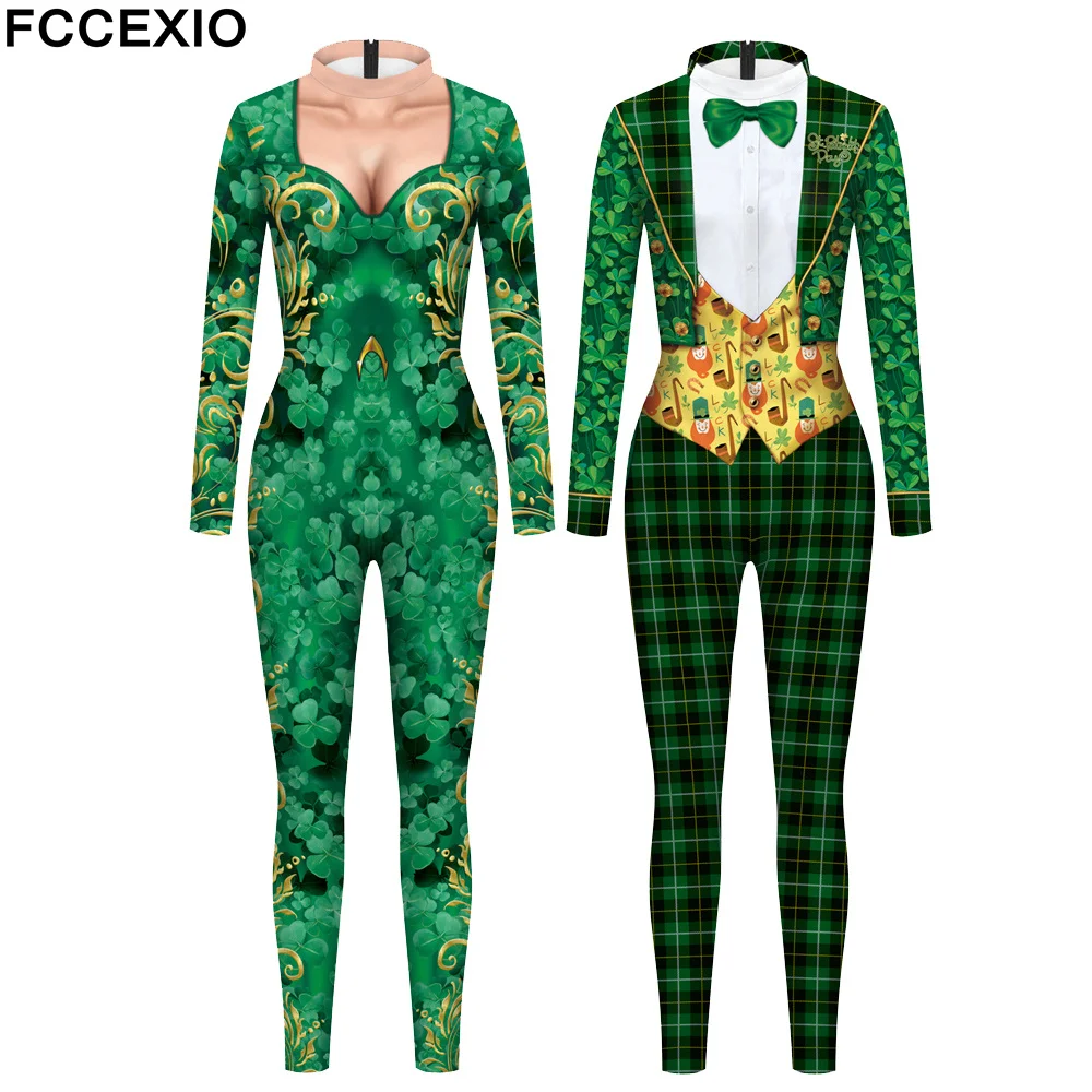 

Женский комбинезон с длинным рукавом FCCEXIO, необычный сексуальный комбинезон для косплея, с принтом листьев, для фестивалей и вечеринок, унисекс, новый комбинезон, Комбинезоны для женщин