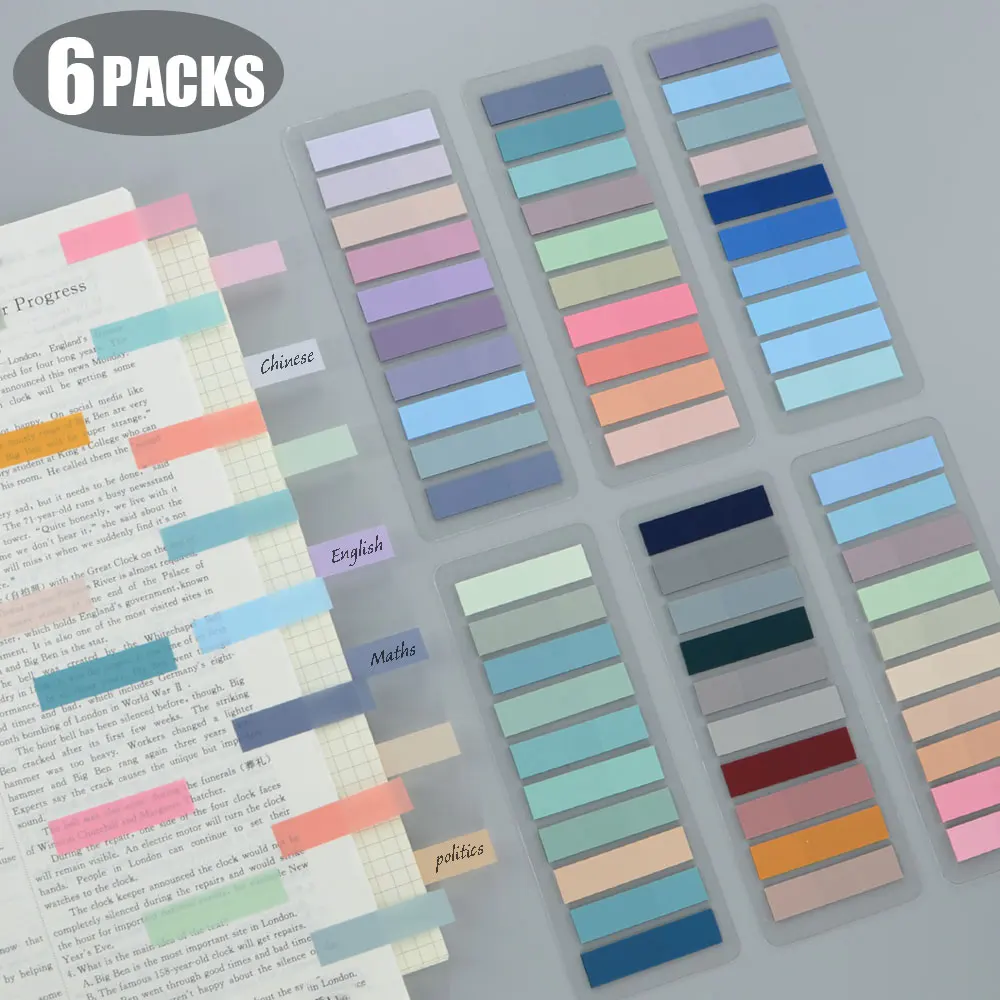 

6Packs/Set Posted It Transparent Sticky Notes Self-Adhesive BookMarkers Annotation Reading Book Clear Tab Kawaii Cute Stationery