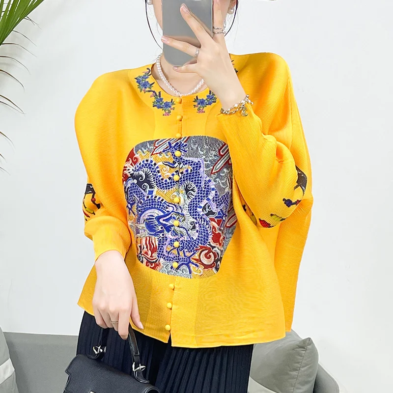 Женская плиссированная рубашка тонкая Свободная в стиле ретро с тремя пряжками