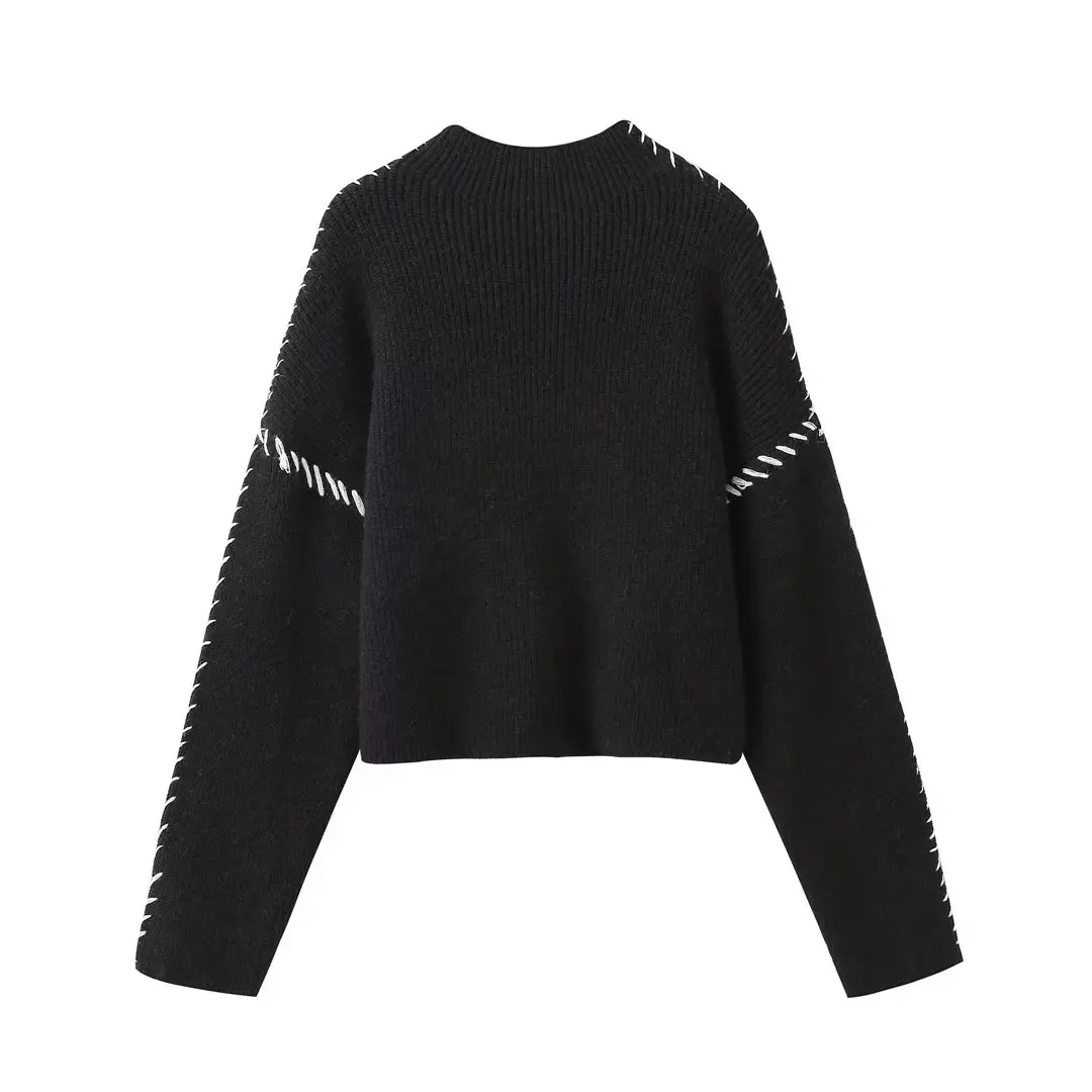 

Pullovers Autumn Winter Patchwork Sweaters Women Casual Turtleneck Long Sleeve Knitted