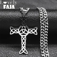 celtic knot cross triquetra necklace holy trinity women silver color stainless steel ancient hollow necklaces jewelry gift n2010