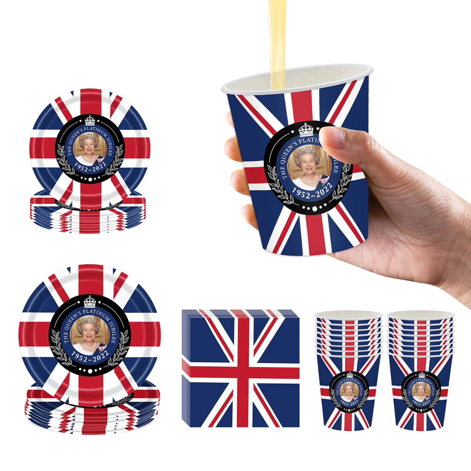 

68Pcs Union Jack Party Tableware Set Union Jack Themed Paper Cups/Plates/Napkins Tableware Kit Union Jack Tableware Party