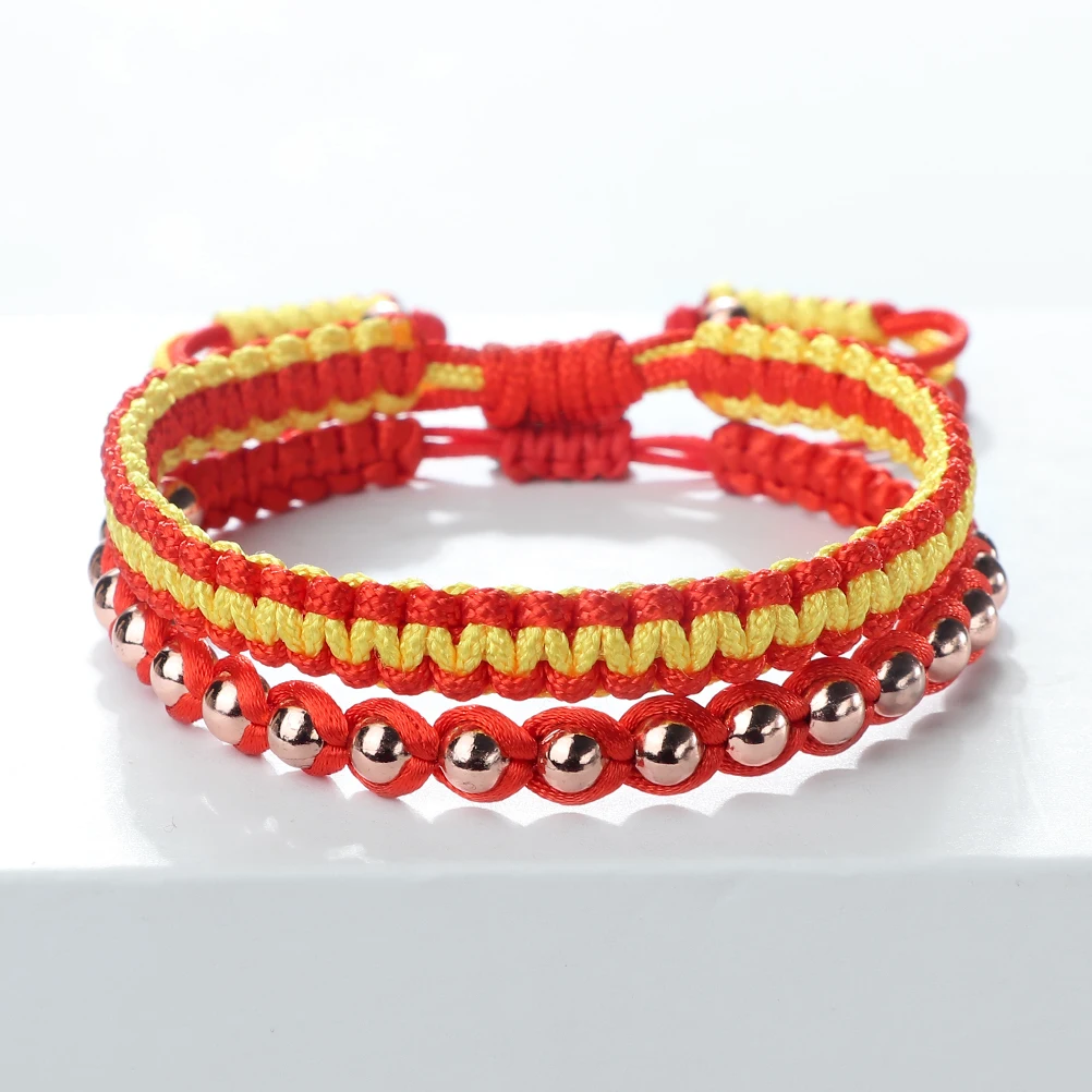 Набор плетеных браслетов Lucky с красной нитью цветные медные бусины плетеные