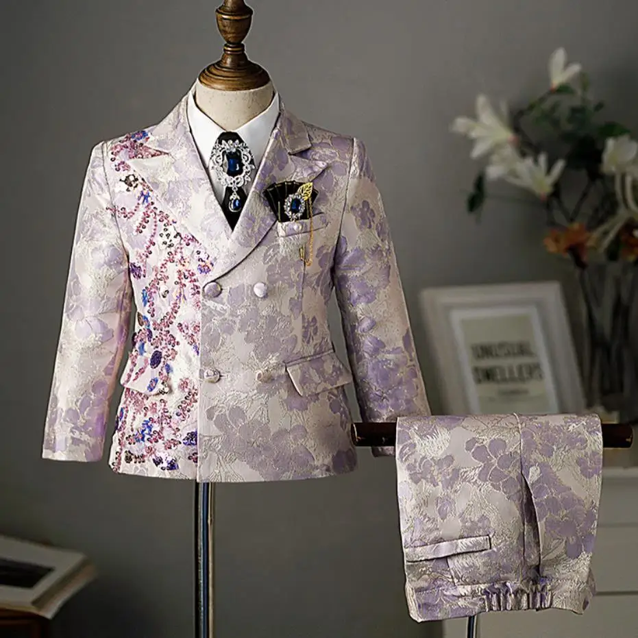

Children's Set Sequins Design Gentleman Boys' Tuxedo Set Kids Formal Wedding Birthday Party Suits Elegant Dress A2153