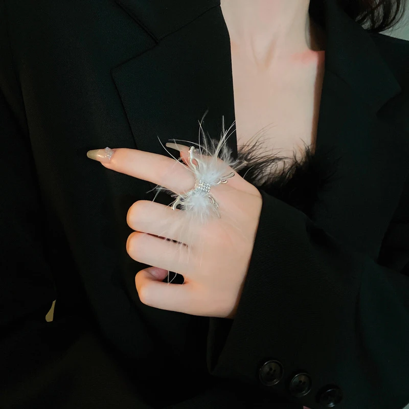 Открытые кольца с перьями и бабочками для фотосессии ногтей плюшевые