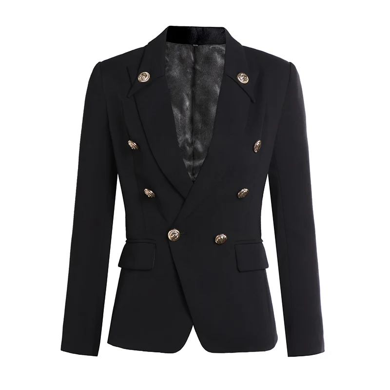 Matel Buttons Double-Breasted Women  Blazer Black Color Full Sleeves ZA Casual Office Work Lady Formal Coat Jackets Clothing