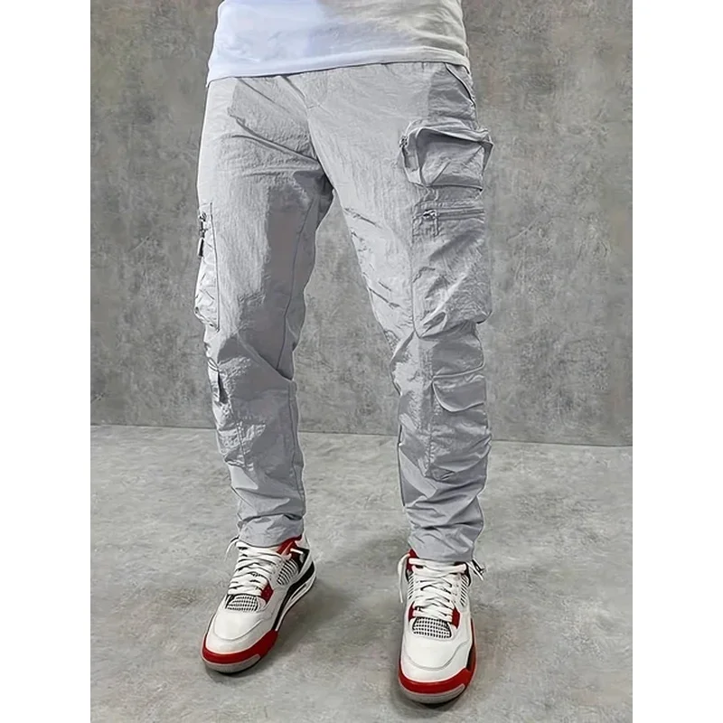 Мужские легкие облегающие плиссированные брюки-карго из ткани без потерь с