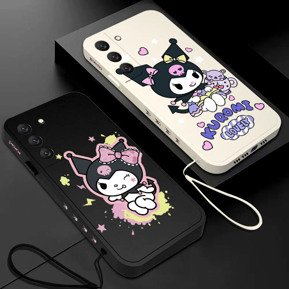 

Cute Sanrio Kuromi Phone Case For Samsung Galaxy S23 S22 S21 S20 Ultra Plus FE S10 4G S9 S10E Note 20 10 9 Plus With Lanyard