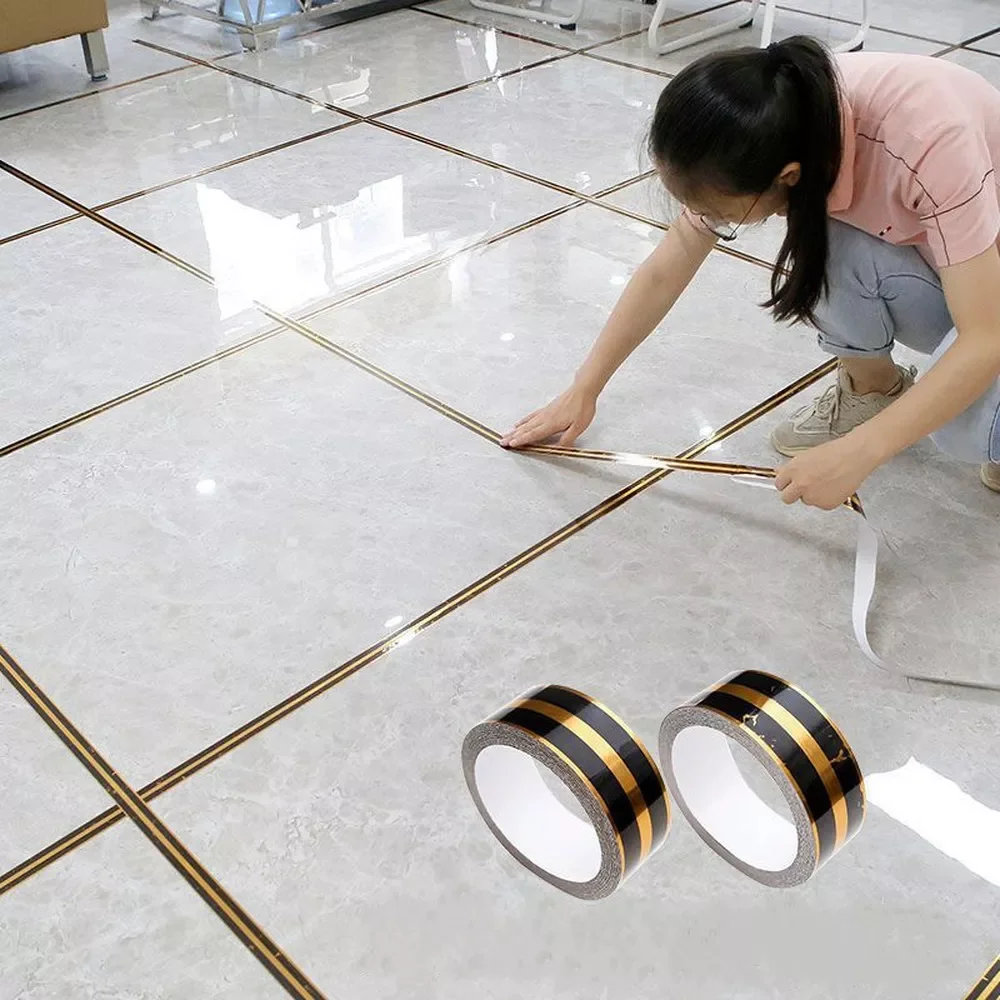 

50M Gold Floor Tile Stickerse Water Proof Gap Tape Flowers Self Adhesive Wall Floor Tape Sticker for Home Wall Decoration